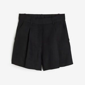 H&M Black High Waist Linen Blend Women's Shorts
